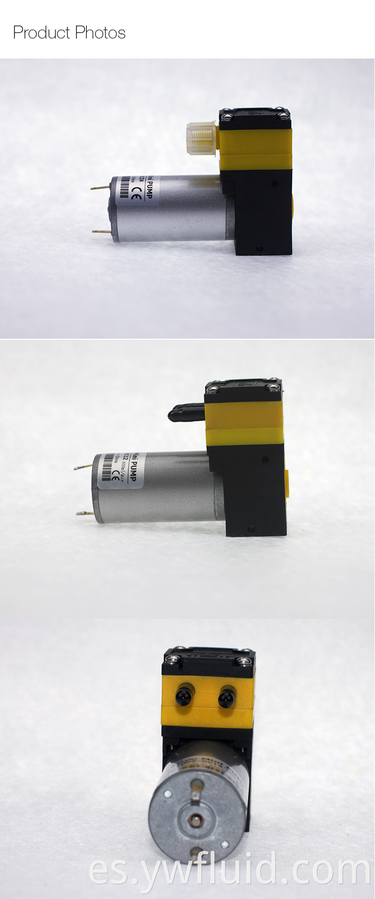 Bomba de micro diafragma YWfluid 12V 24V para inflable con caudal de aire 3L / min utilizada para envasado al vacío